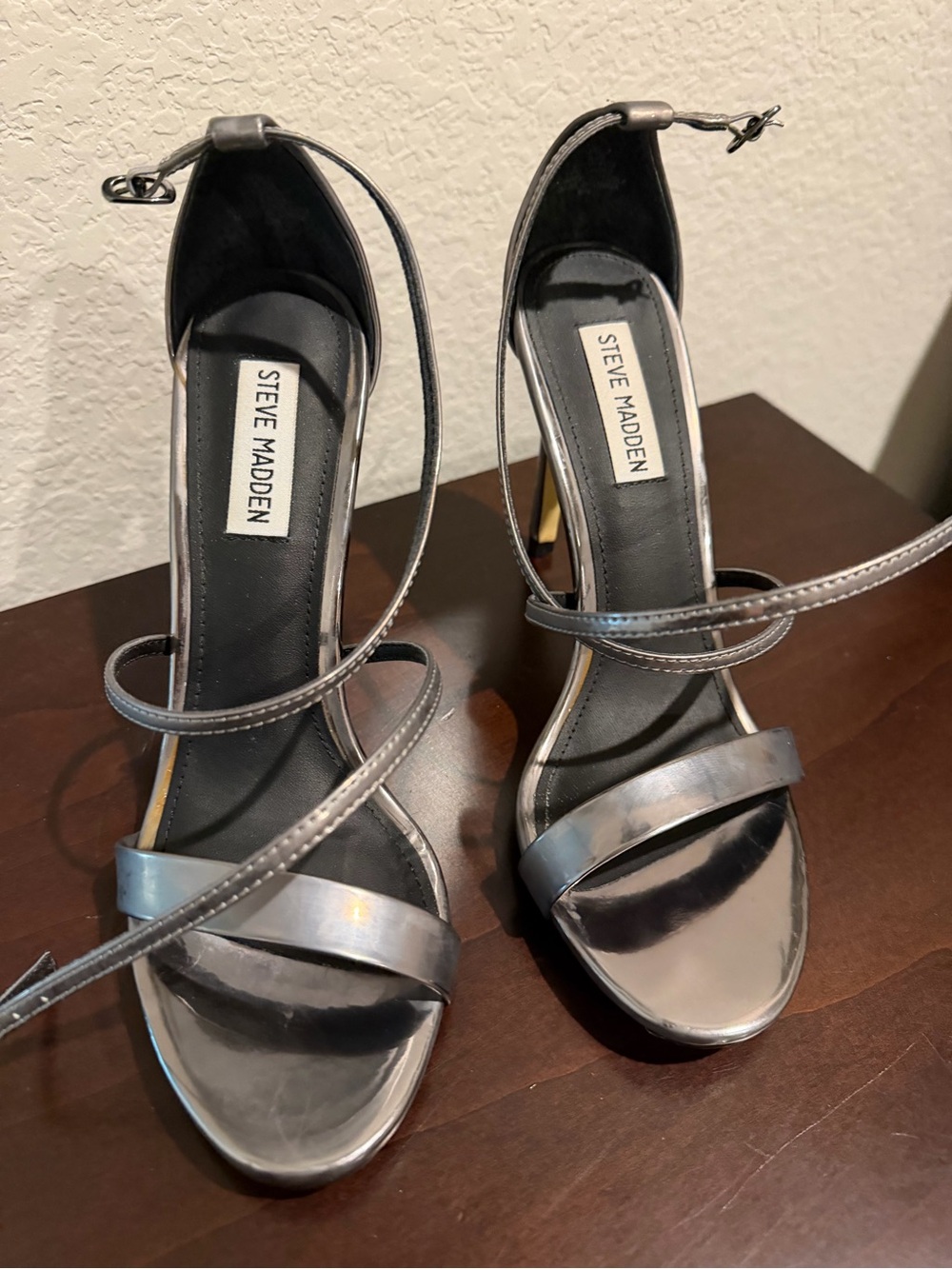 Steve Madden Metallic Silver Strappy Heeled Sandals